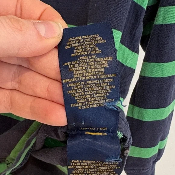Polo Ralph Lauren Navy Blue & Kelly Green Striped Long Sleeve Tee Boys 3T Kids - Picture 4 of 6
